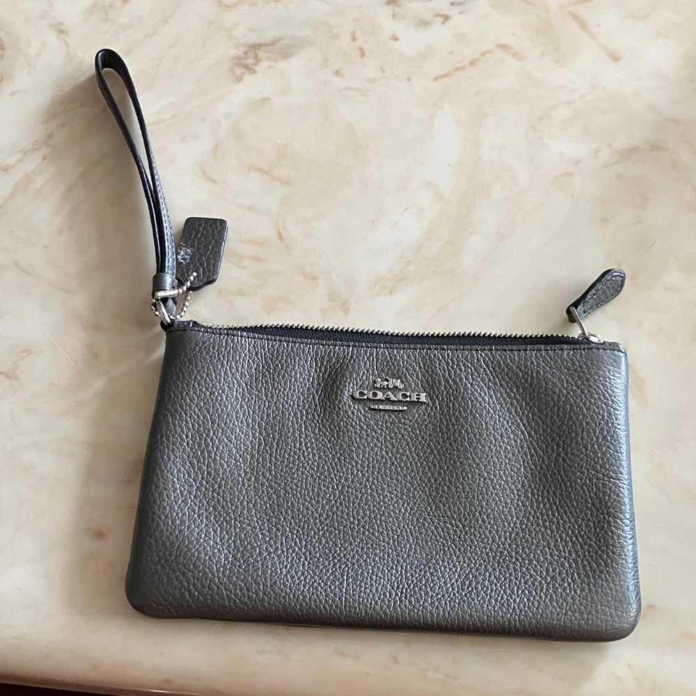 Coach Metallic Gray Leather Wristlet